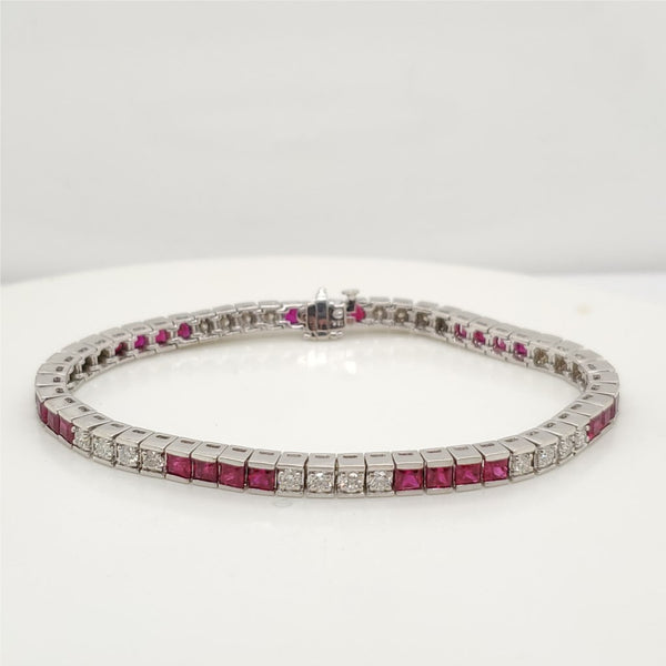 18kt White Gold  Ruby and Diamond Bracelet