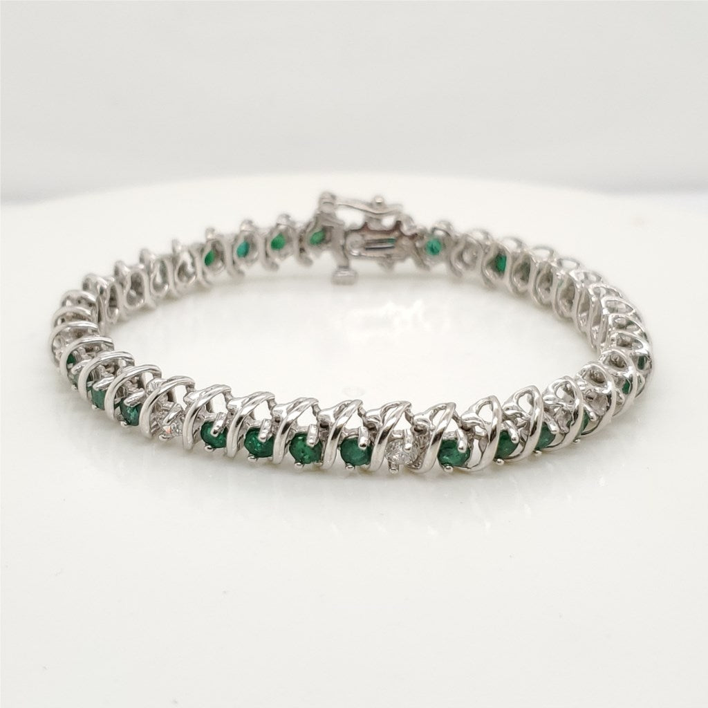 14kt White Gold Emerald and Diamond Bracelet