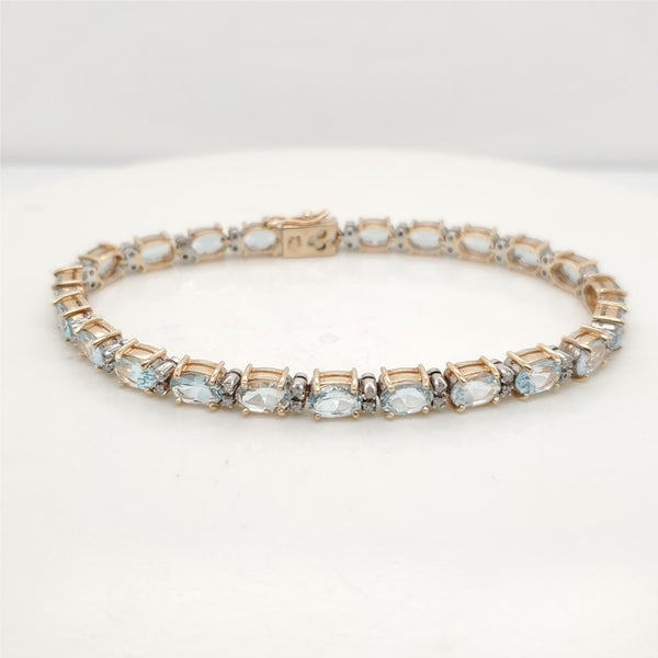 14kt Yellow Gold Swiss Blue Topaz and Diamond Bracelet
