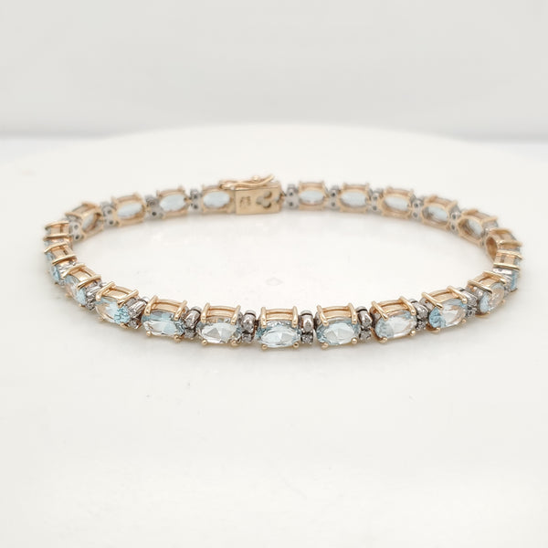 14kt Yellow Gold Swiss Blue Topaz and Diamond Bracelet