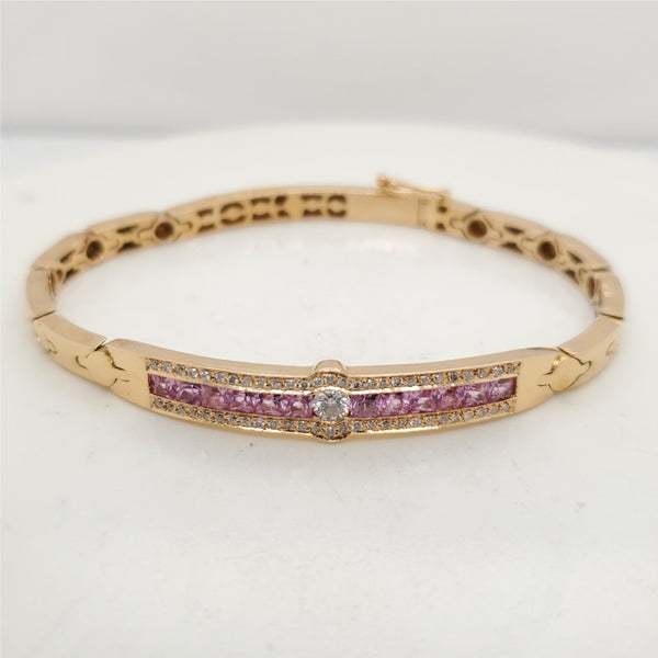 18Kt Yellow Gold Diamond & Pink Sapphire Bracelet