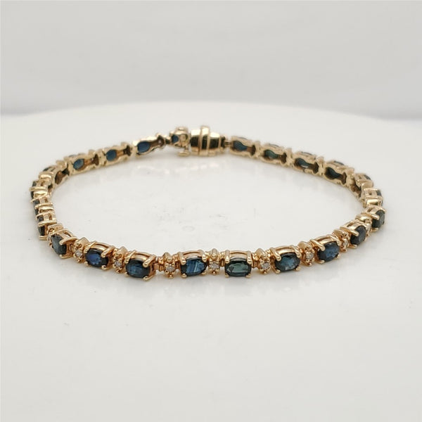 14kt Yellow Gold Blue Sapphire and Diamond Link Bracelet