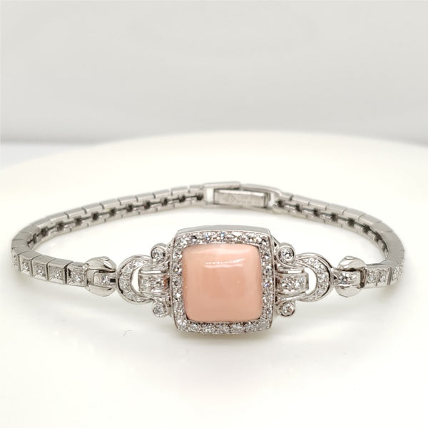 Art Deco Platinum Diamond And Coral Bracelet