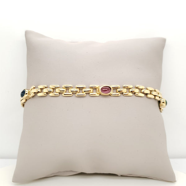 18kt Yellow Gold Ruby Emerald and Sapphire Bracelet
