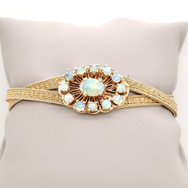 Vintage Mid-century 14kt Yellow Gold Opal Bracelet