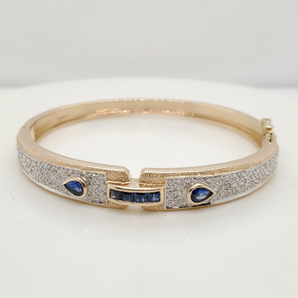 14kt Yellow Gold Diamond and Sapphire Bangle Bracelet