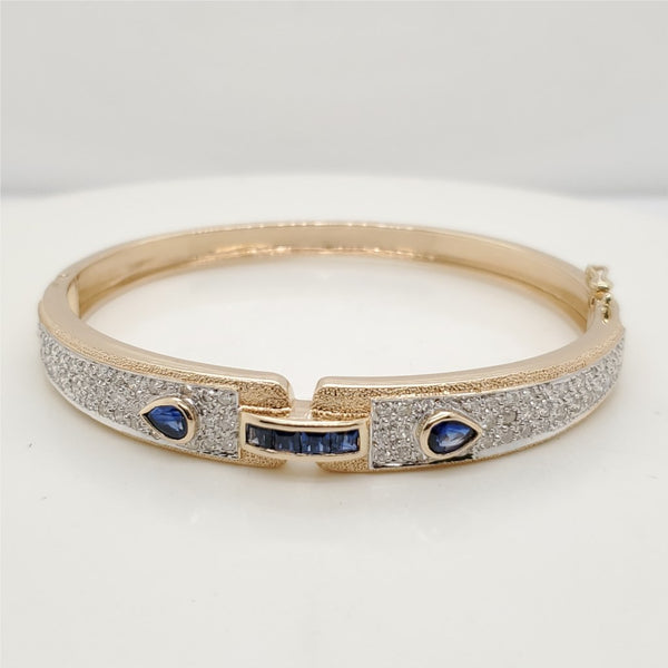 14kt Yellow Gold Diamond and Sapphire Bangle Bracelet
