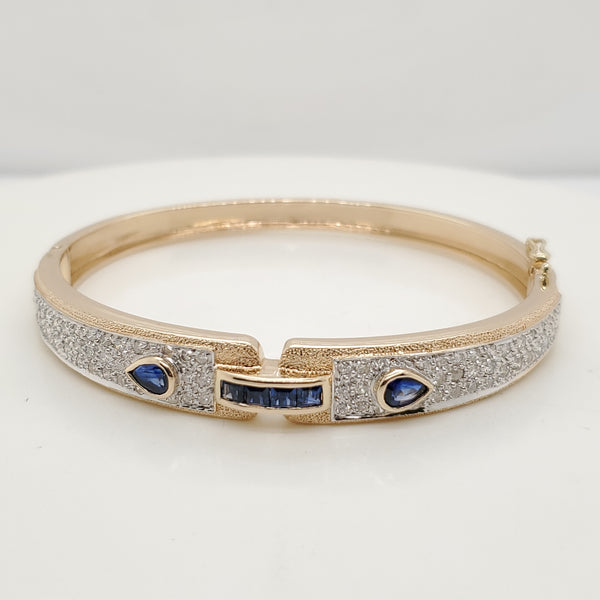 14kt Yellow Gold Diamond and Sapphire Bangle Bracelet