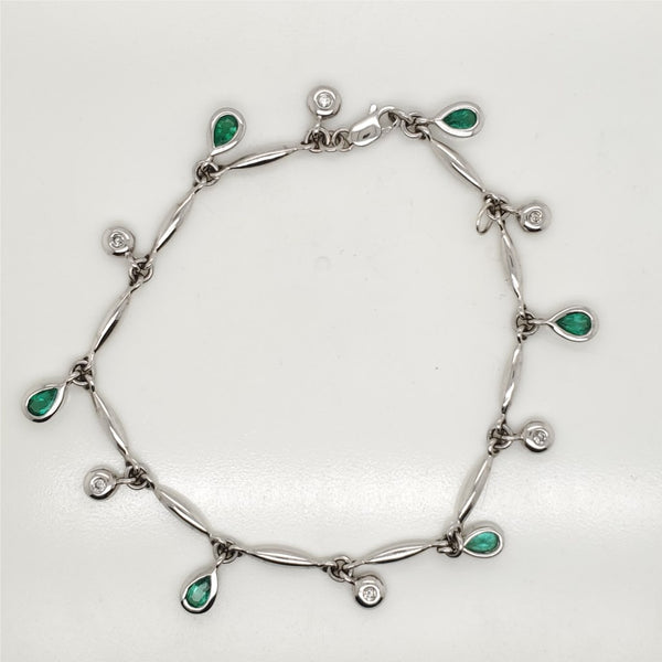 14kt White Gold Emerald and Diamond Bracelet