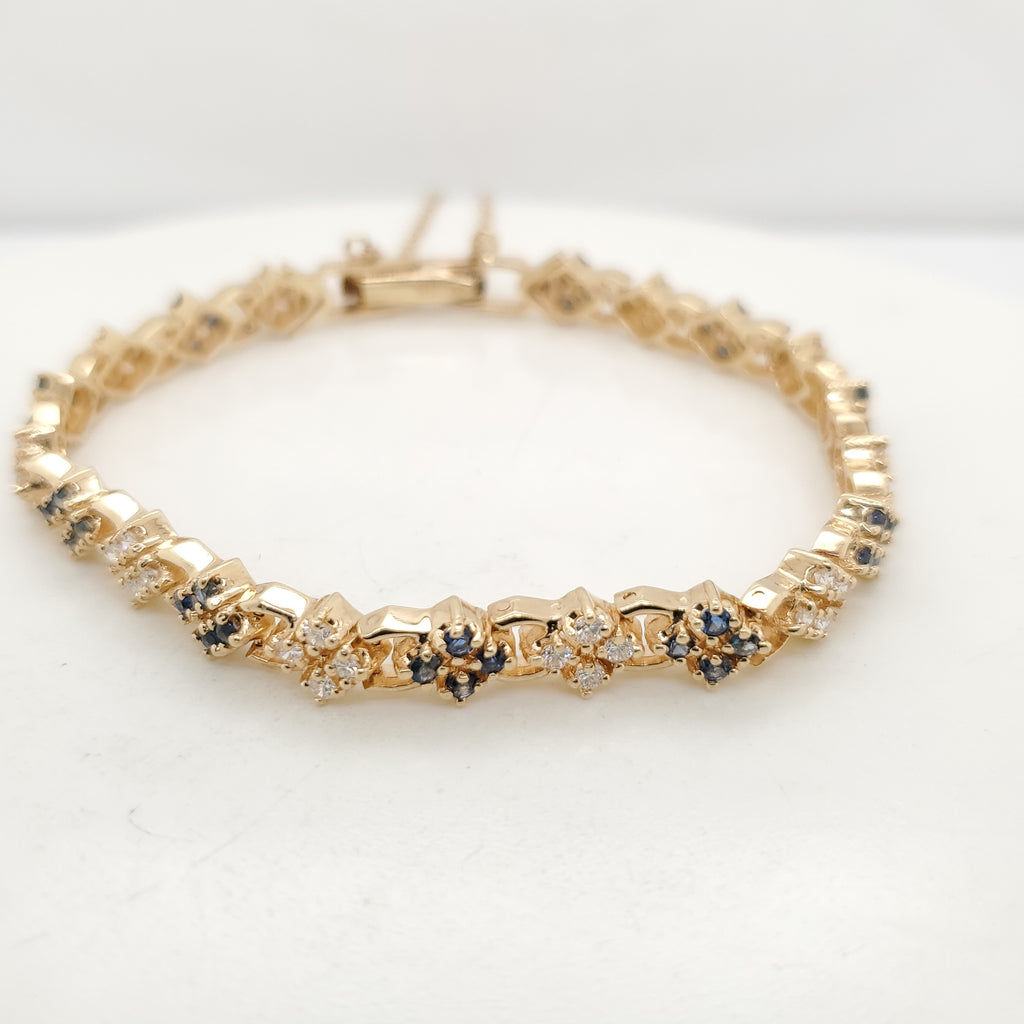 14kt Yellow Gold Diamond and Sapphire Link Bracelet