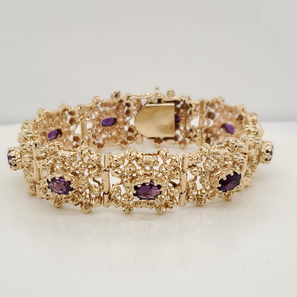 Vintage 14Kt Yellow Gold And Amethyst Bracelet