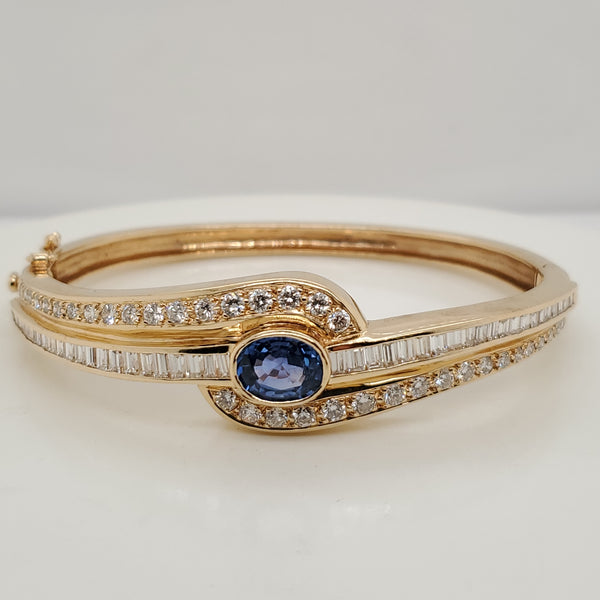 14kt Yellow Gold Diamond and Sapphire Bangle Bracelet