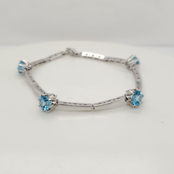 Vintage 14kt White Gold Blue Zircon Bracelet