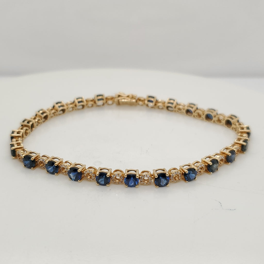 18kt Yellow Gold Blue Sapphire and Diamond Link Bracelet