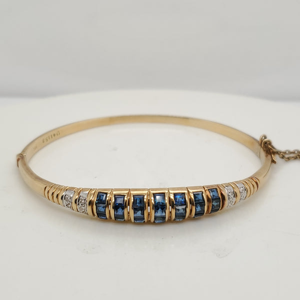 14kt Yellow Gold Diamond and Sapphire Bangle Bracelet