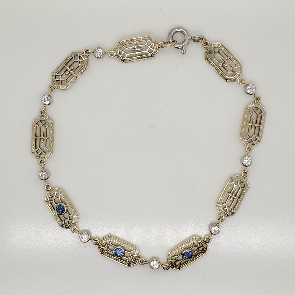 Art Deco 14kt Yellow Gold Sapphire and Diamond Bracelet