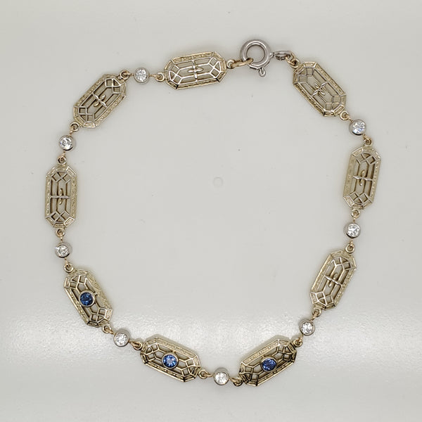 Art Deco 14kt Yellow Gold Sapphire and Diamond Bracelet