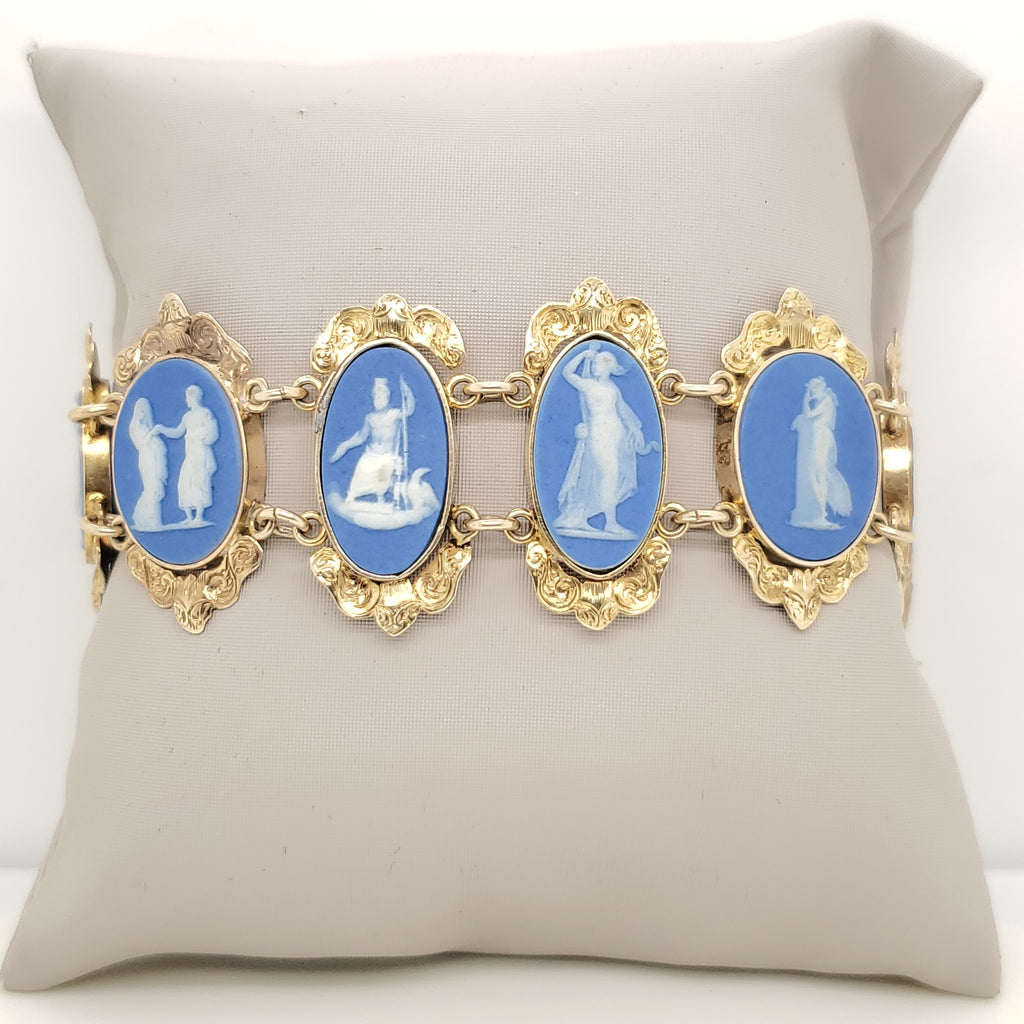 Vintage 14Kt Yellow Gold  Jasperware Plaque Bracelet
