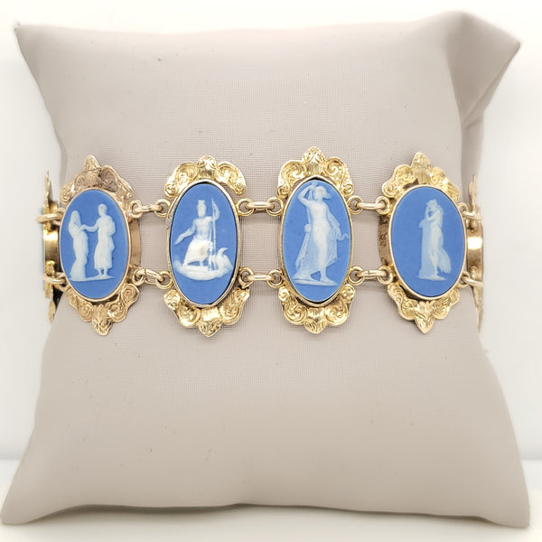 Vintage 14Kt Yellow Gold  Jasperware Plaque Bracelet