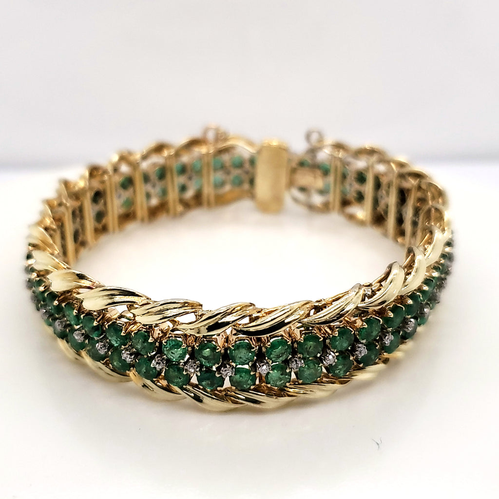 14kt Yellow Gold Emerald and Diamond Bracelet