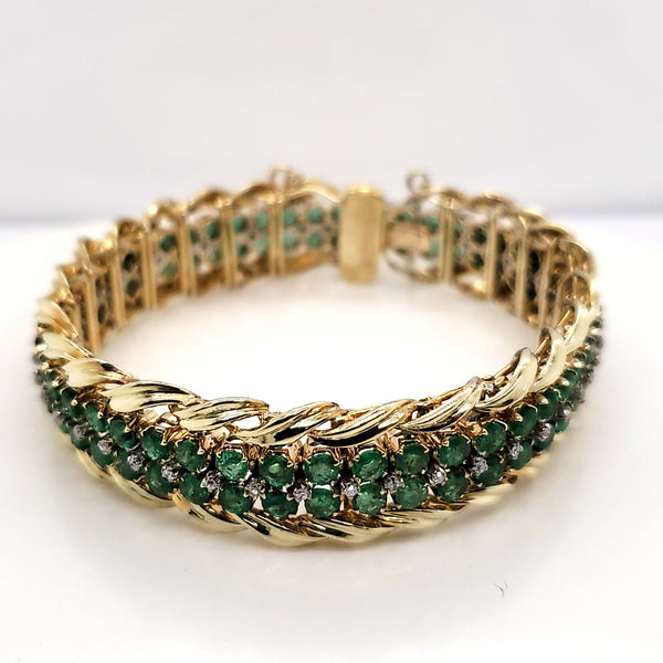 14kt Yellow Gold Emerald and Diamond Bracelet