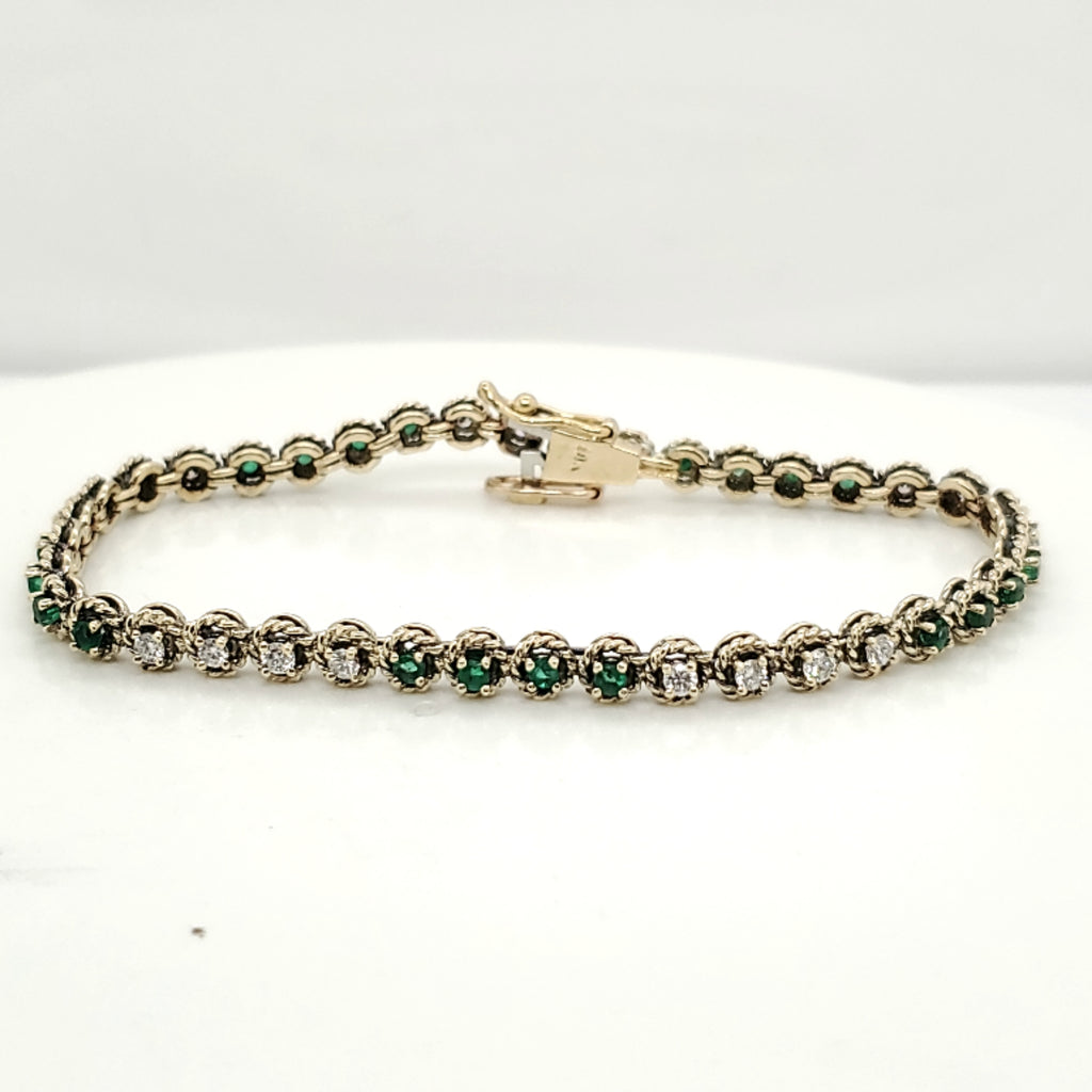 Vintage 14kt Yellow Gold Emerald and Diamond Bracelet