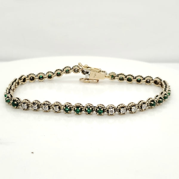 Vintage 14kt Yellow Gold Emerald and Diamond Bracelet