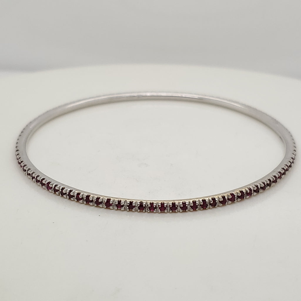 14Kt White Gold Ruby Hard Bangle Bracelet