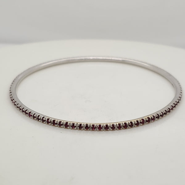 14Kt White Gold Ruby Hard Bangle Bracelet