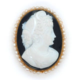 VICTORIAN ONYX SEED PEARL CAMEO