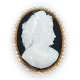 VICTORIAN ONYX SEED PEARL CAMEO