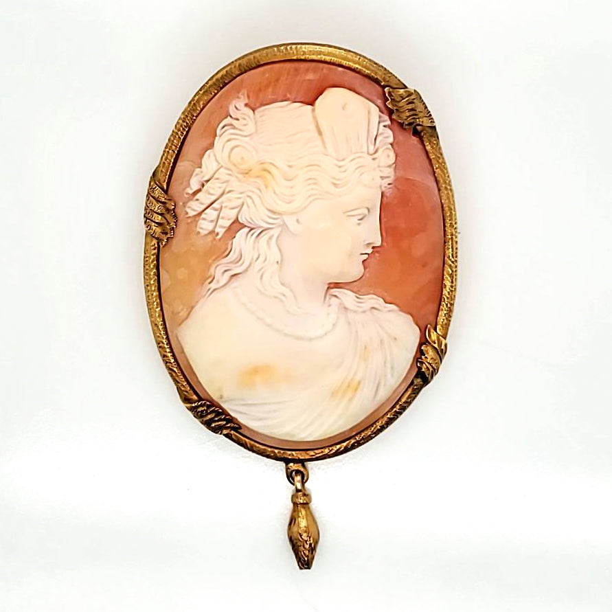 Estate 14Kt Gold And Carved Shell Cameo Brooch/Pendant