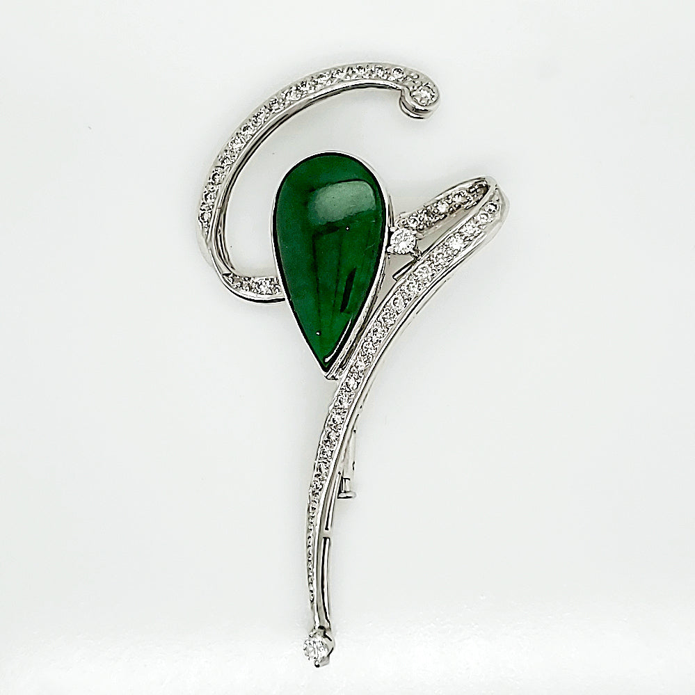 50S Retro Jadeite jade & Diamond Brooch