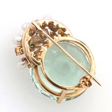 Vintage 14kt yellow gold aquamarine, pearl and gem stone brooch