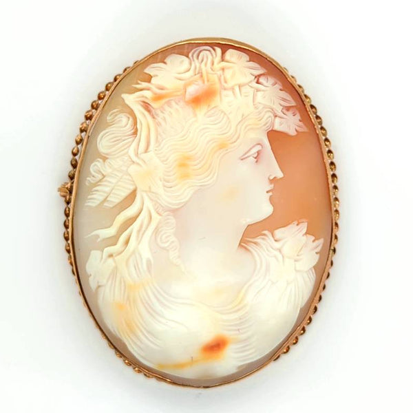 Vintage 10ktyg diamond shell cameo brooch/pendant