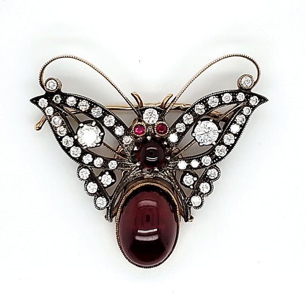 Vintage garnet, ruby and diamond butterfly brooch