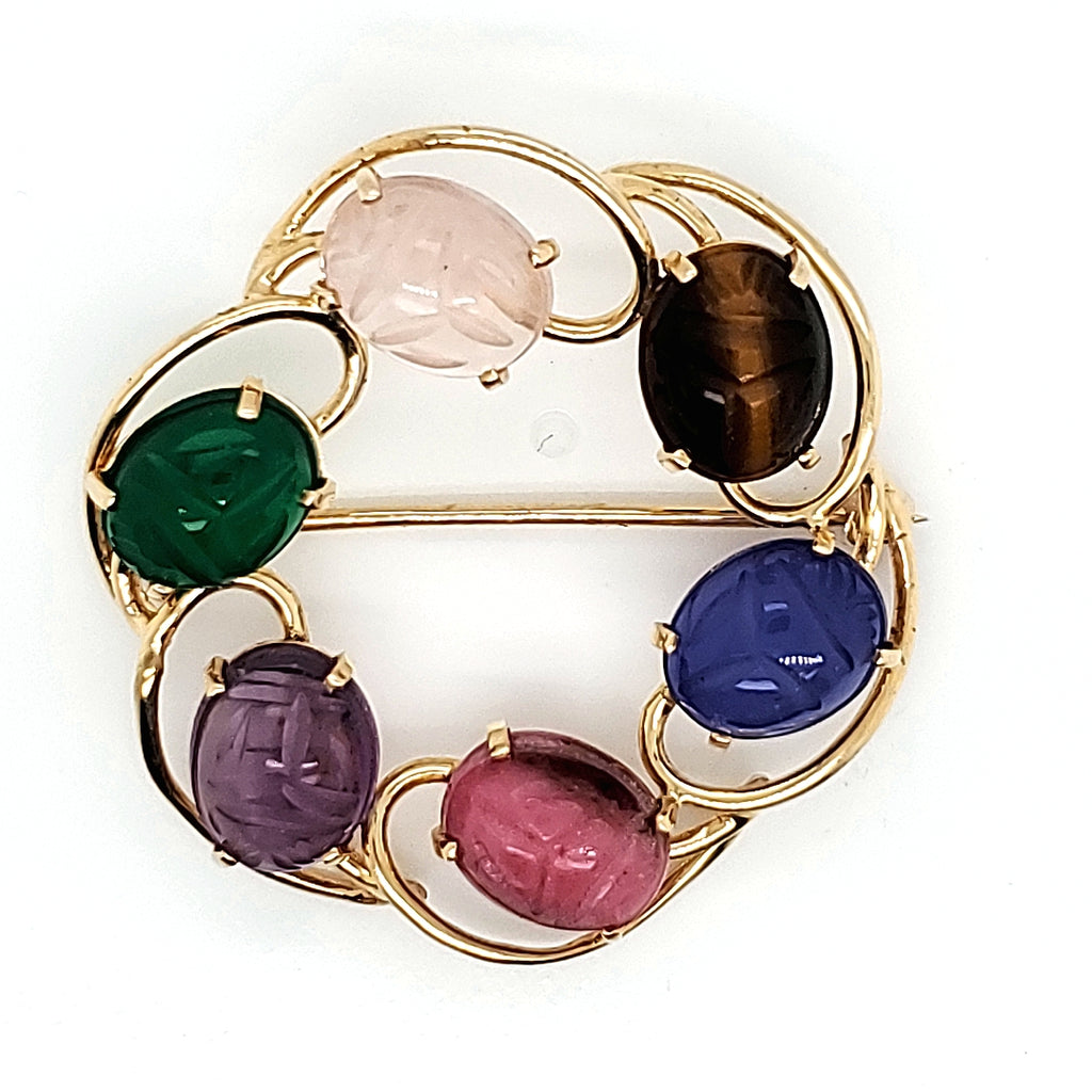 Vintage mid-century 14kt gold scarab brooch