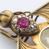 Antique Victorian 14kt yellow Gold Burmese Unheated Pink sapphire and Diamond Fly Brooch