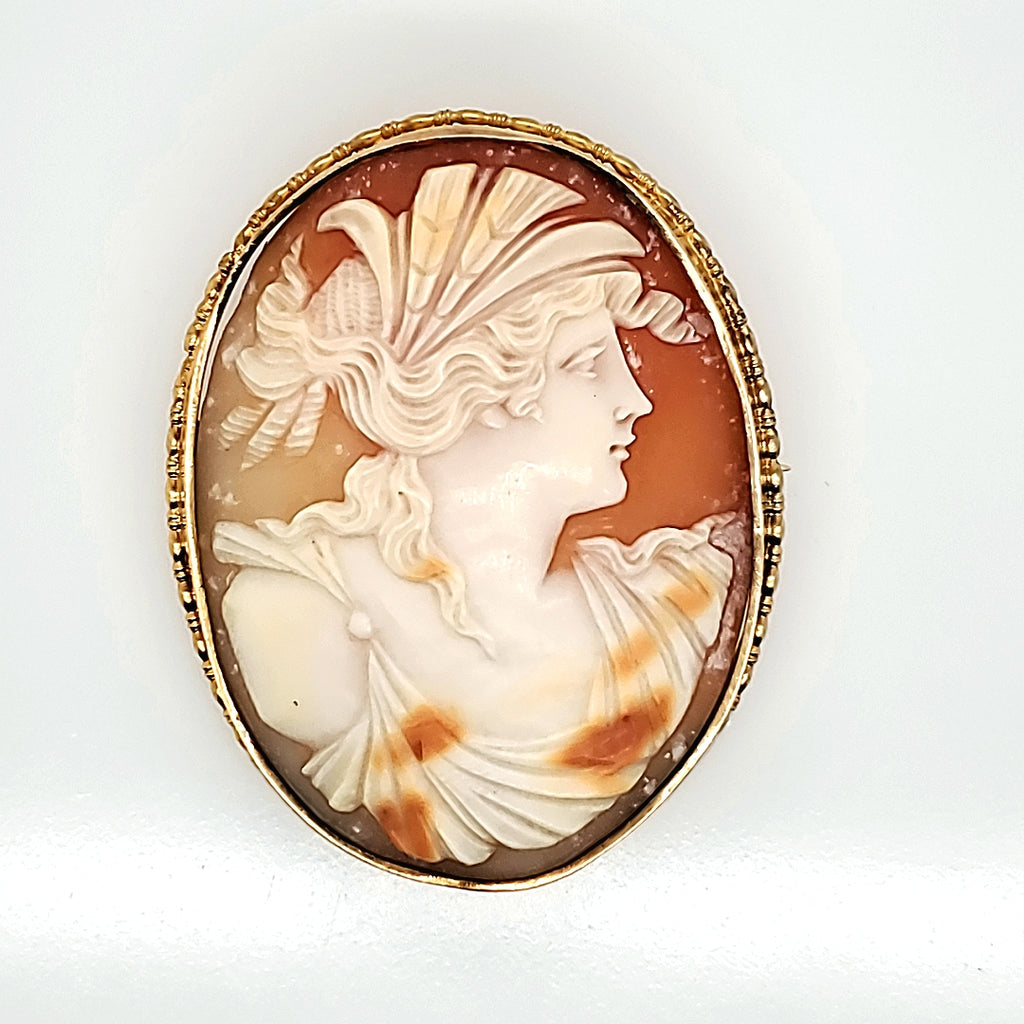 Antique Victorian 18ky Yellow Gold Carved Shell Cameo Brooch