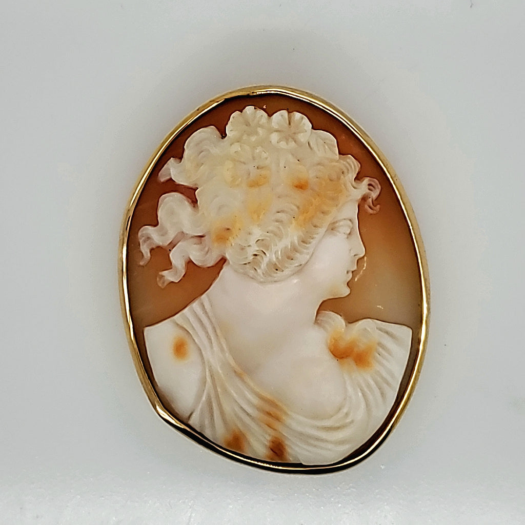 Vintage 10Ktyg Diamond Shell Cameo Brooch/Pendant