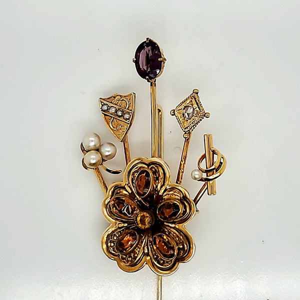 Vintage Yellow Gold and Gemstone Brooch