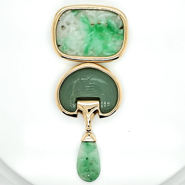 Vintage 14kt Yellow Gold and Jade Brooch