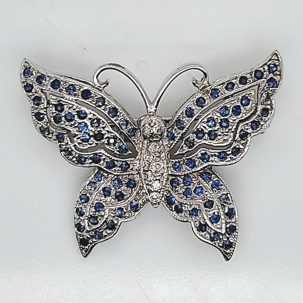 14kt White Gold Diamond and Sapphire Butterfly Brooch