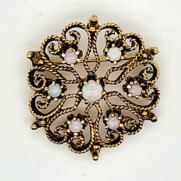 Vintage 14kt Yellow Gold Opal Brooch