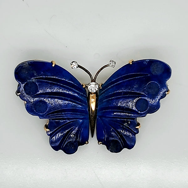Vintage Gumps 14kt Yellow Gold Lapis and Diamond Butterfly Brooch