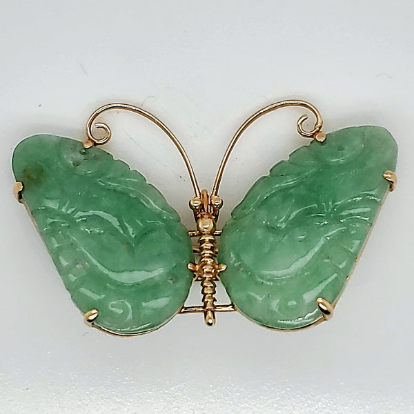 Gumps Vintage 14kt Yellow Gold Jadeite Jade Butterfly Brooch
