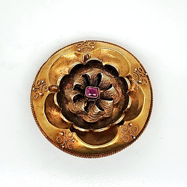 Antique Victorian 14kt Gold and Ruby Mourning Brooch