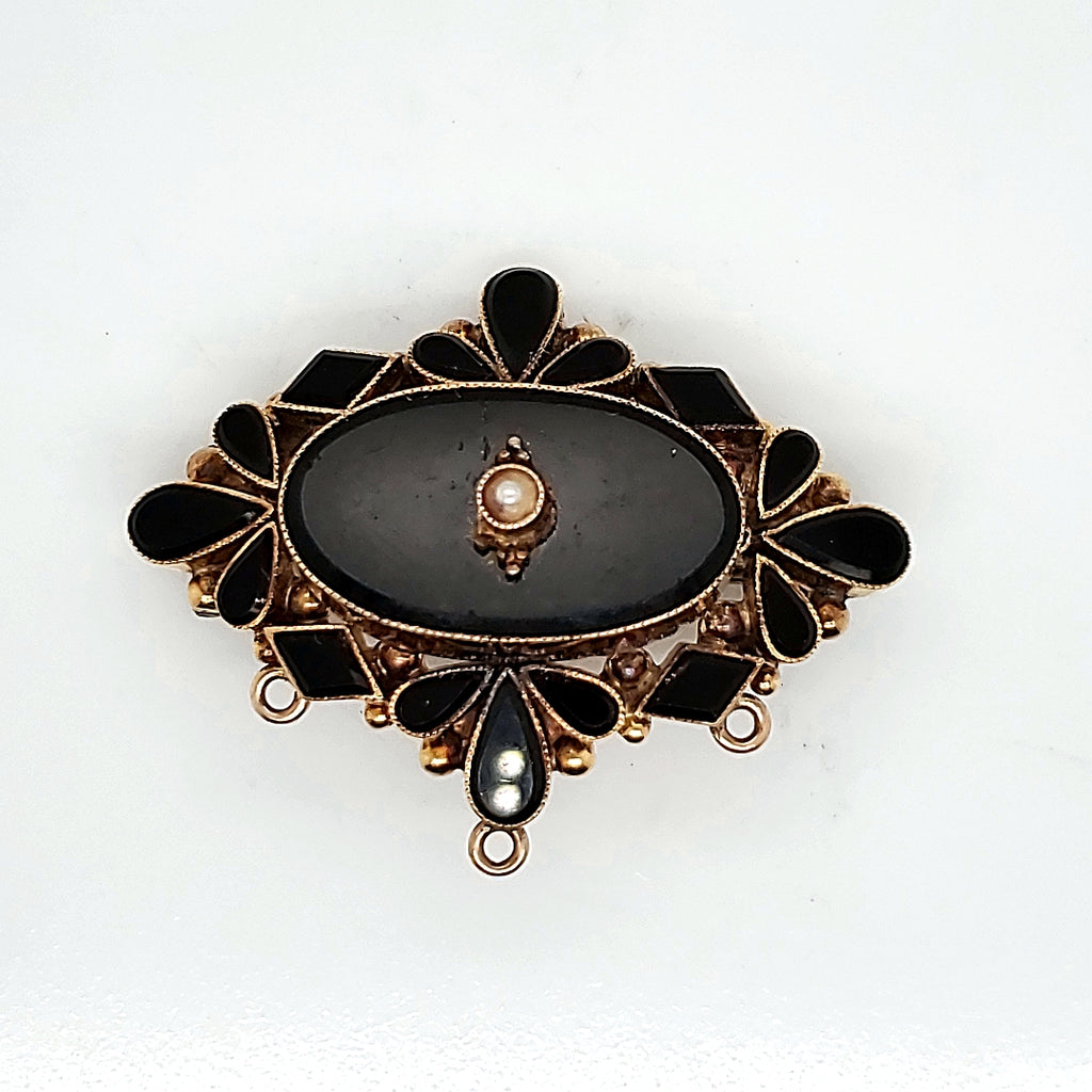 Antique 14kt Yellow Gold and Onyx Mourning Pin