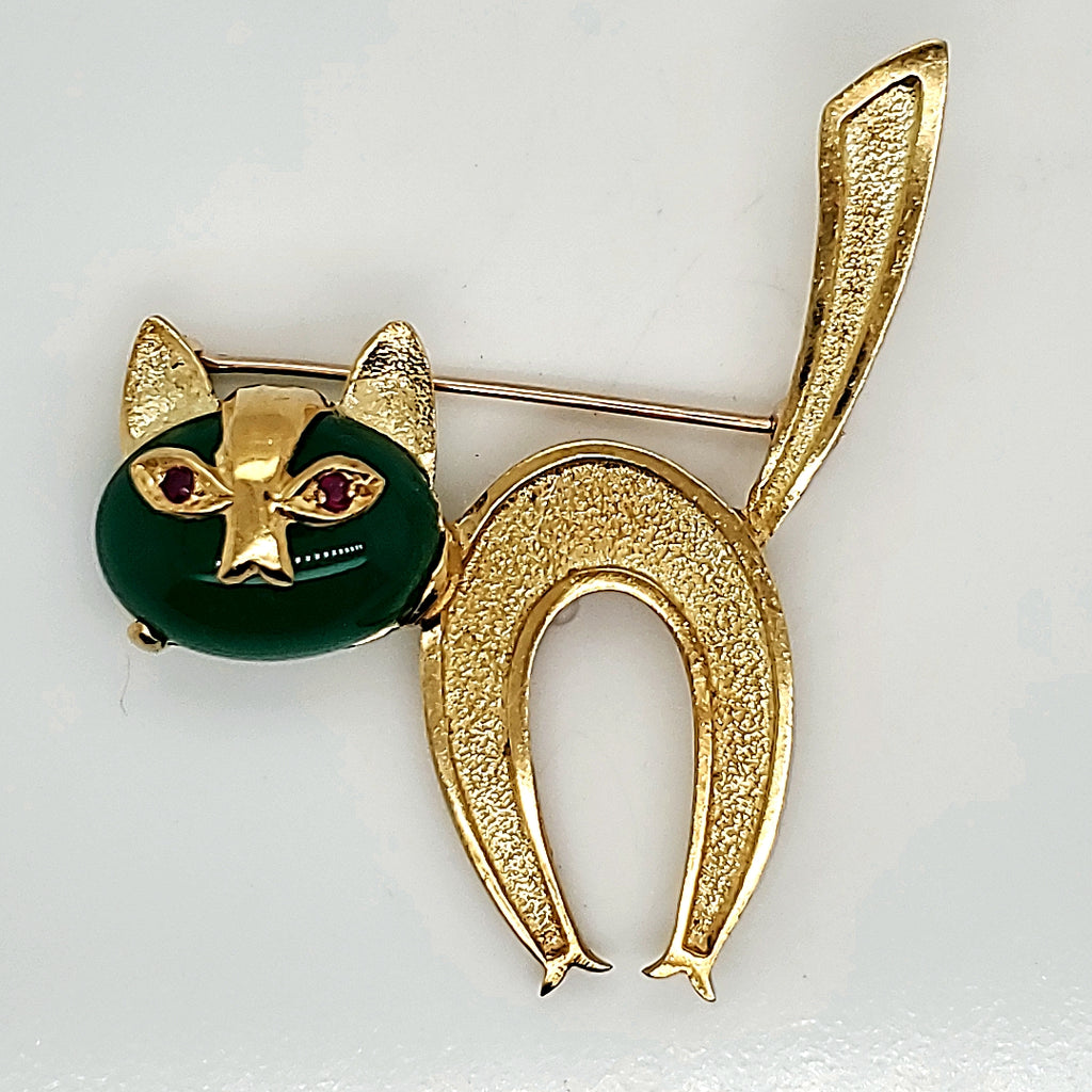 Vintage 18kt Yellow Gold Cat Brooch