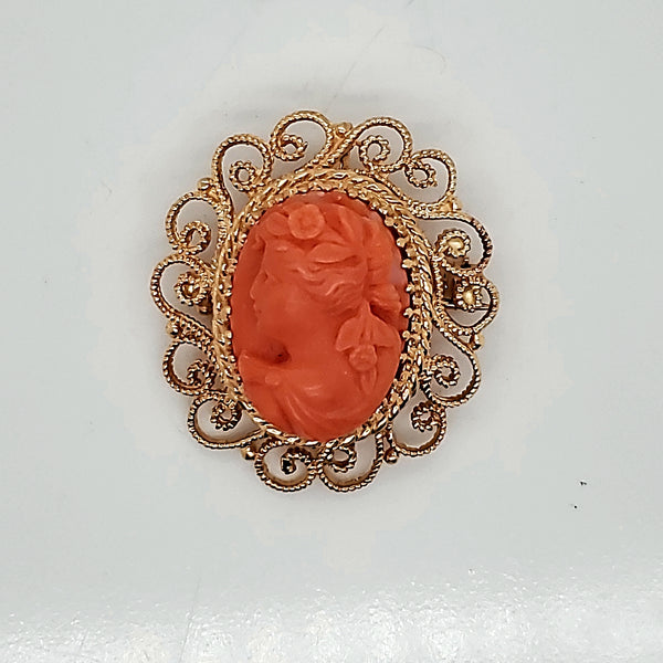 Antique Victorian 14ktyg coral cameo brooch/pendant